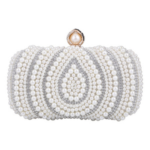 Women Woven Pearl Evening Clutch Bag Beaded Box Pearl Wedding Party Purse FE541