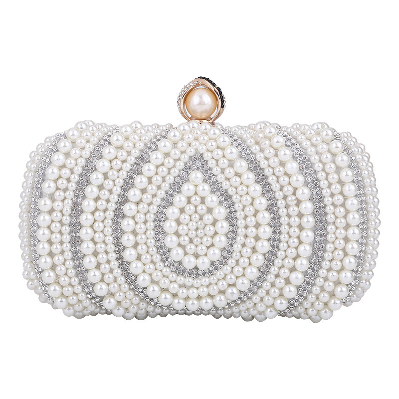 Women Woven Pearl Evening Clutch Bag Beaded Box Pearl Wedding Party Purse FE541