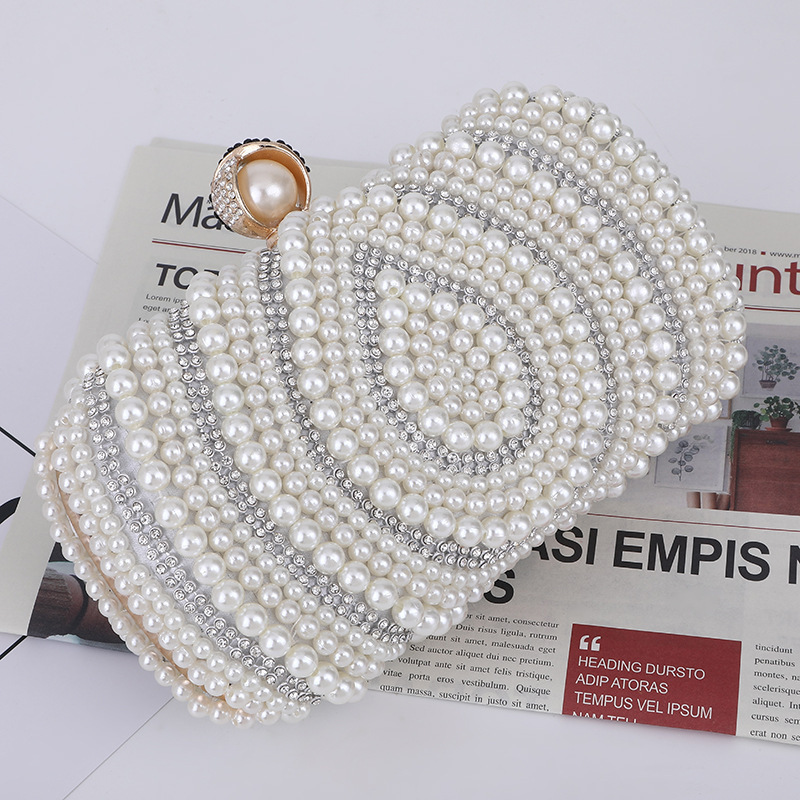 Women Woven Pearl Evening Clutch Bag Beaded Box Pearl Wedding Party Purse FE541