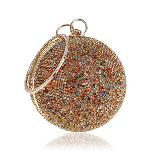 Women Gold Clutch Bag Full Crystal Clutch Purse Ball Shaped Clutches Lady Handbags Wedding Purse Chain Shoulder Bag