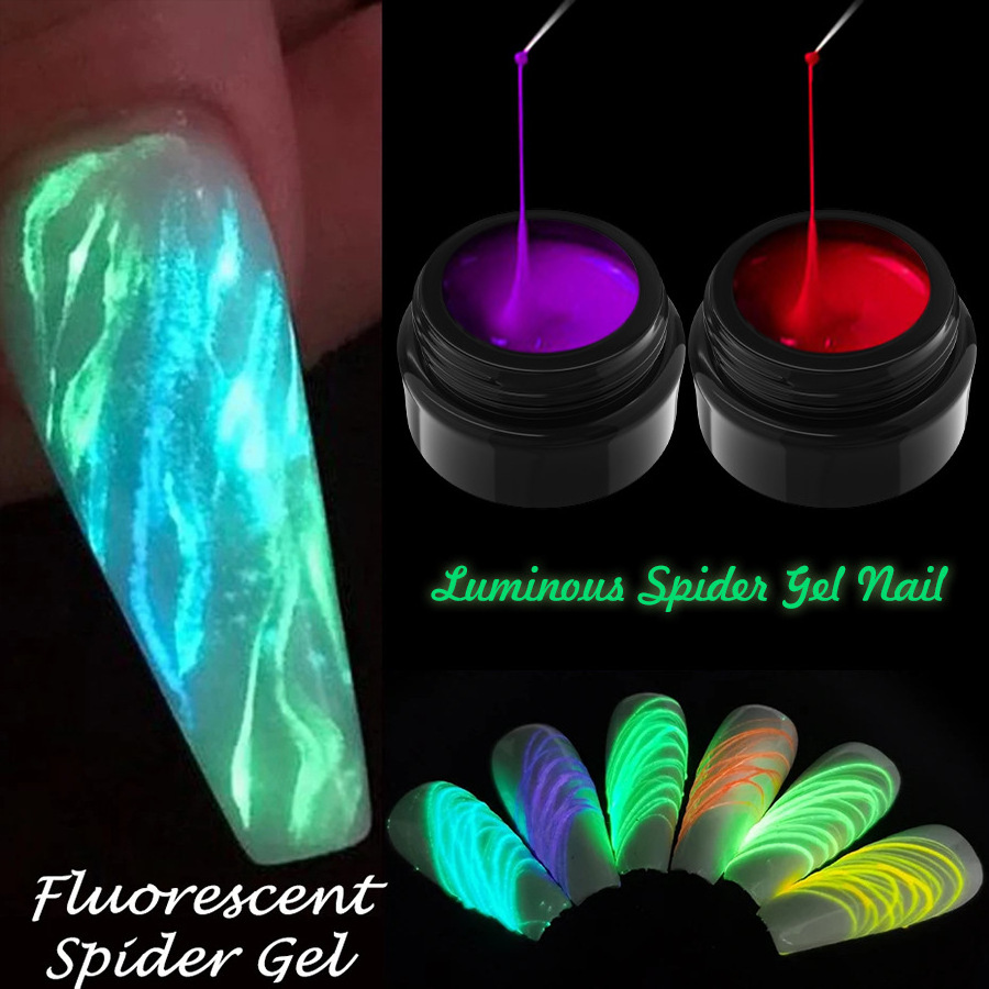 Glow In Dark Painting Gel Nail Polish 8 Colors Liner Art Gel Soak Off LED UV Varnish 8ml Luminous Neon Fluorescent Nail Art Gel