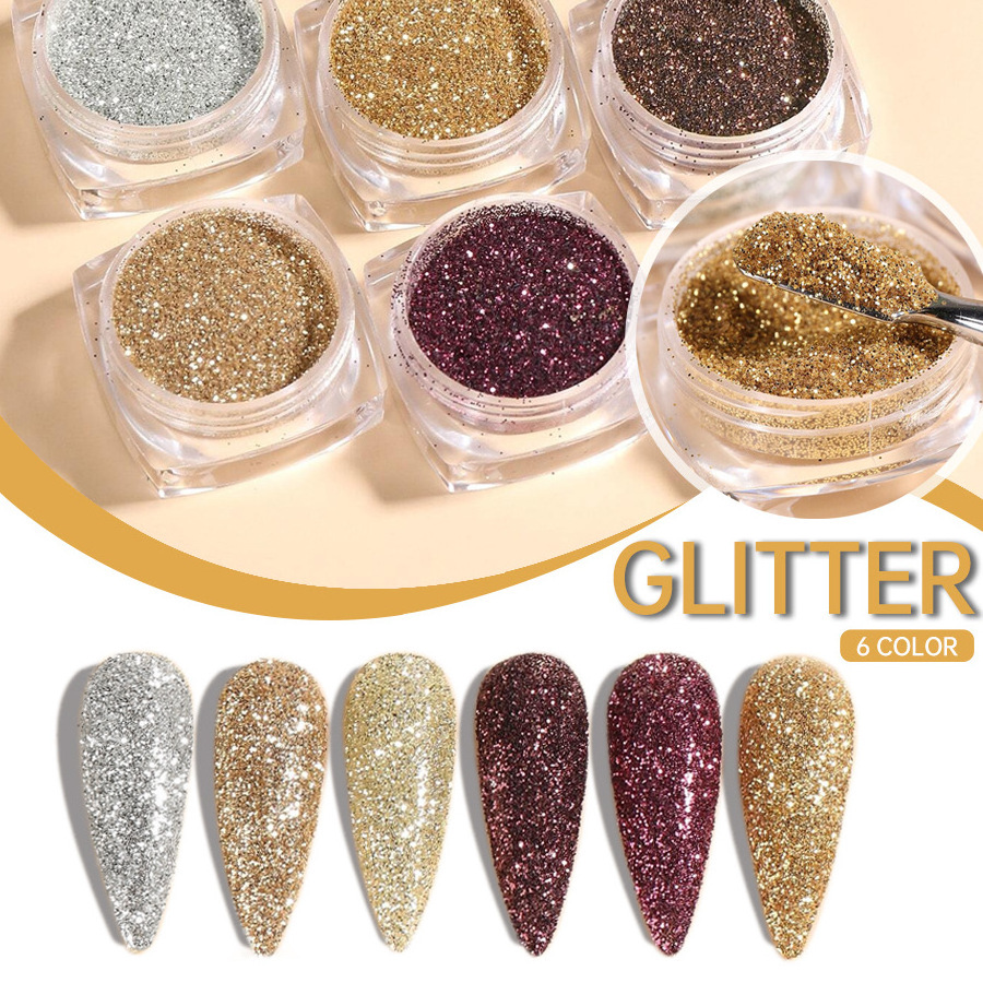 Nail Powder 6Pcs/Set Magic Mirror Gold Silver Decor Rubbing Glitter Pigment Flakes Manicure Accessories