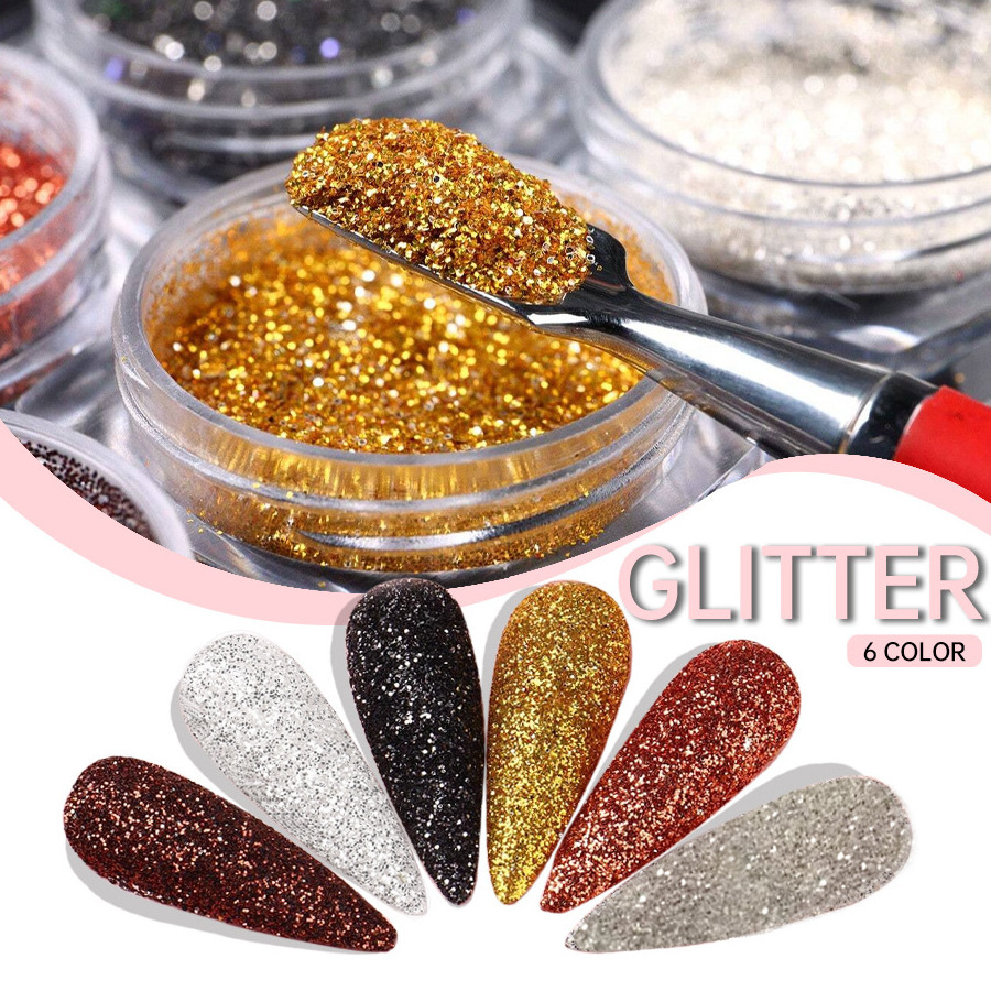 Nail Powder 6Pcs/Set Magic Mirror Gold Silver Decor Rubbing Glitter Pigment Flakes Manicure Accessories