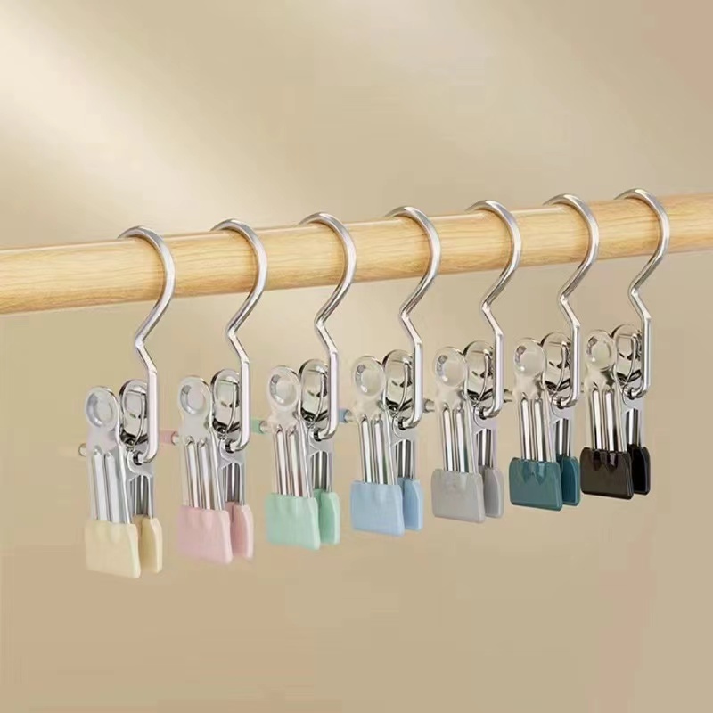 clothing peg clothespin household stainless steel multifunctional clothespin with hooks skirt pants clip hanger clothing clip