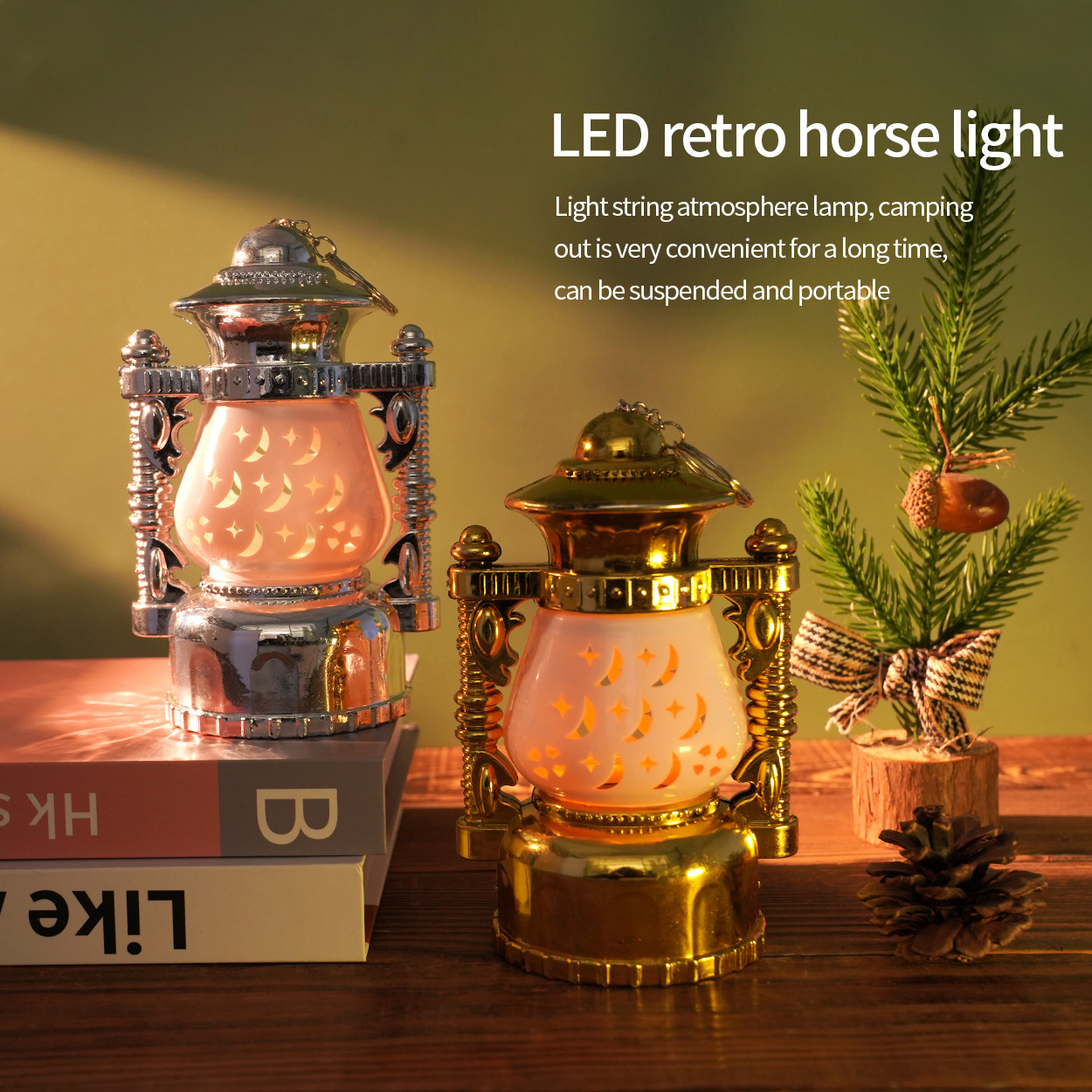 Gift props LED lantern Christmas Eve portable decoration small night light LED string mini retro Hollow-out LED lantern