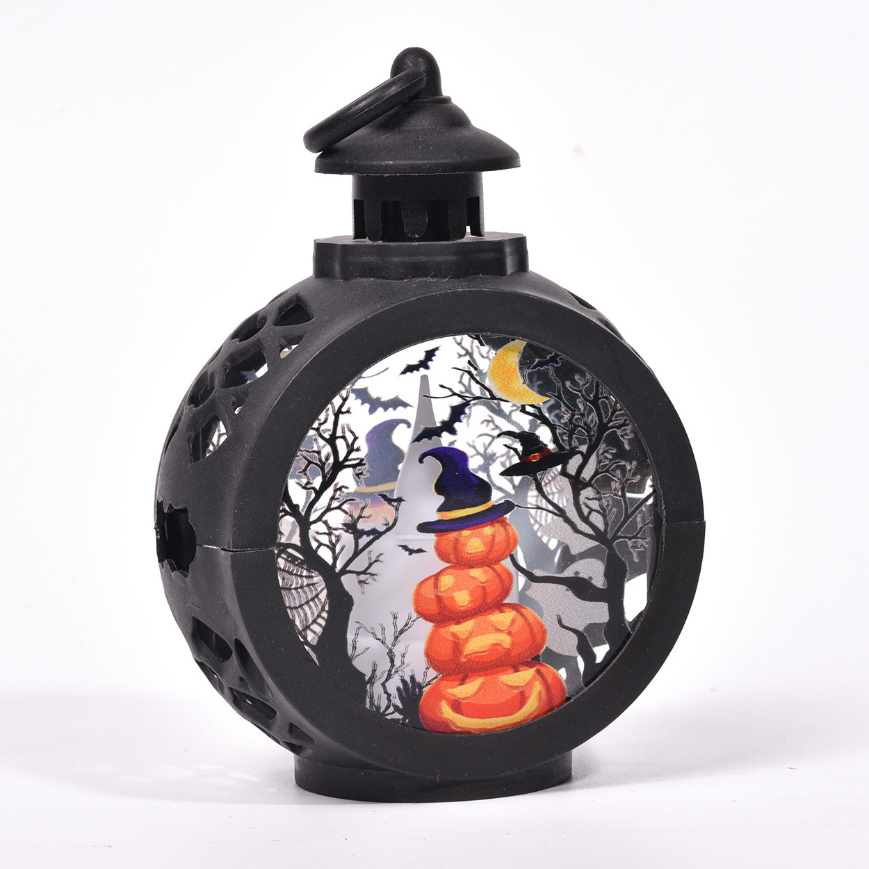 Holiday decoration antique soft light LED candle Halloween jack-o '-lantern Spoof pattern round shape hanging ring led lantern