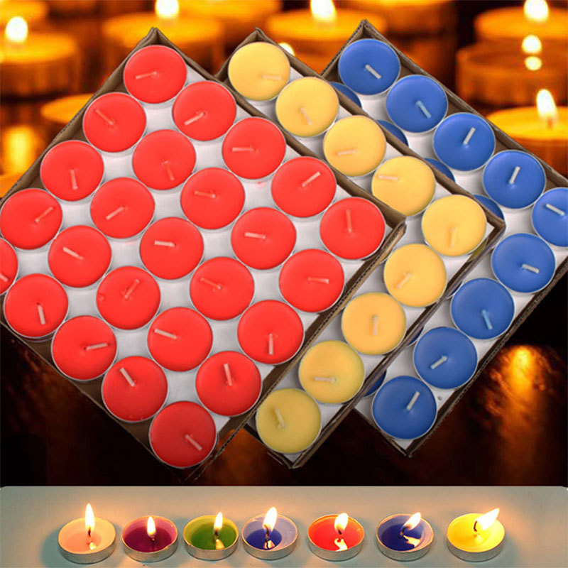 Wholesale 50pcs DIY Round Birthday Tea Light Candles Scented Paraffin Wax for Home Pool Shabbat Weddings Tealight Candles