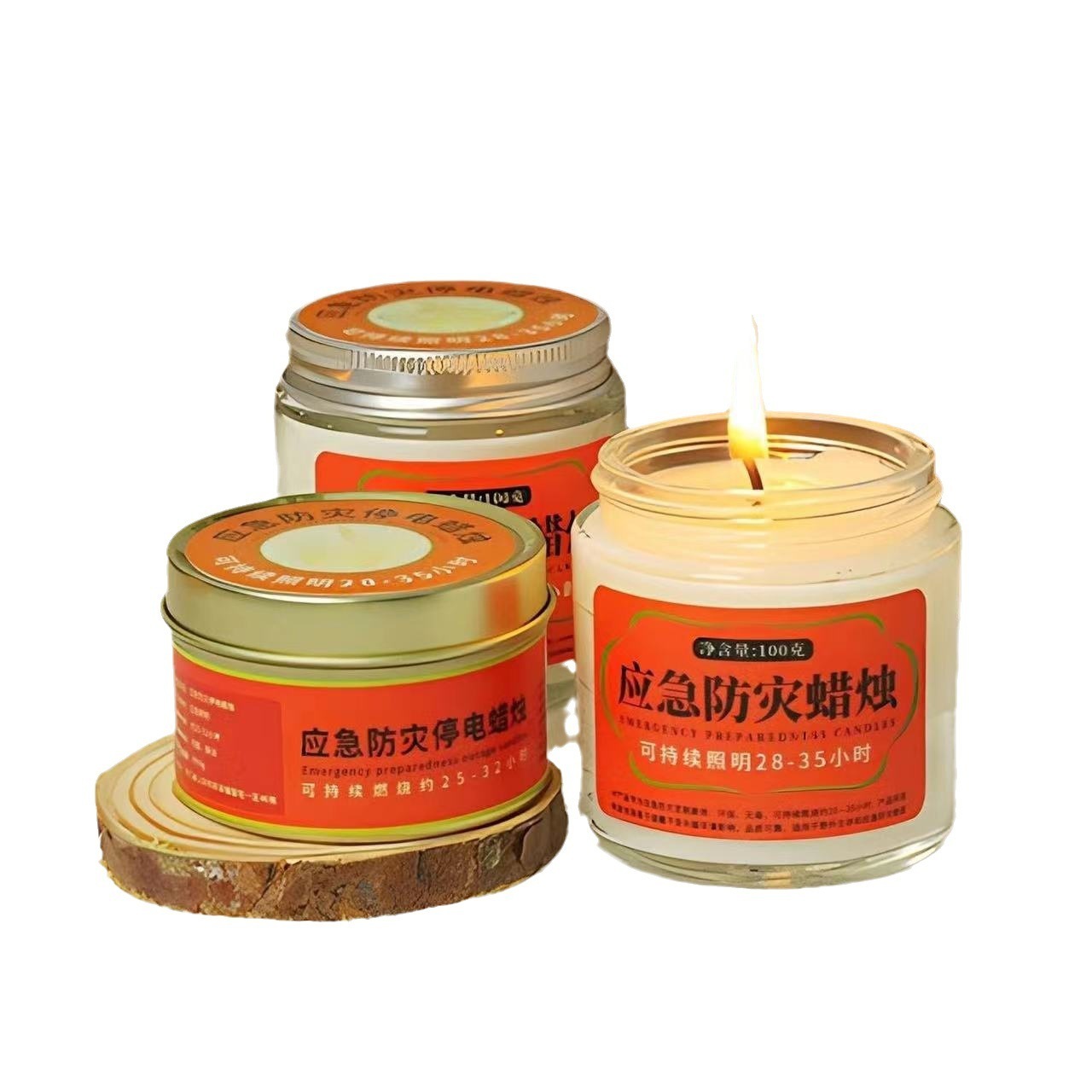 Wholesale Tin Emergency Candle Burning Time 24 Hour Smokeless Rainproof Glass Jar Emergency Candle