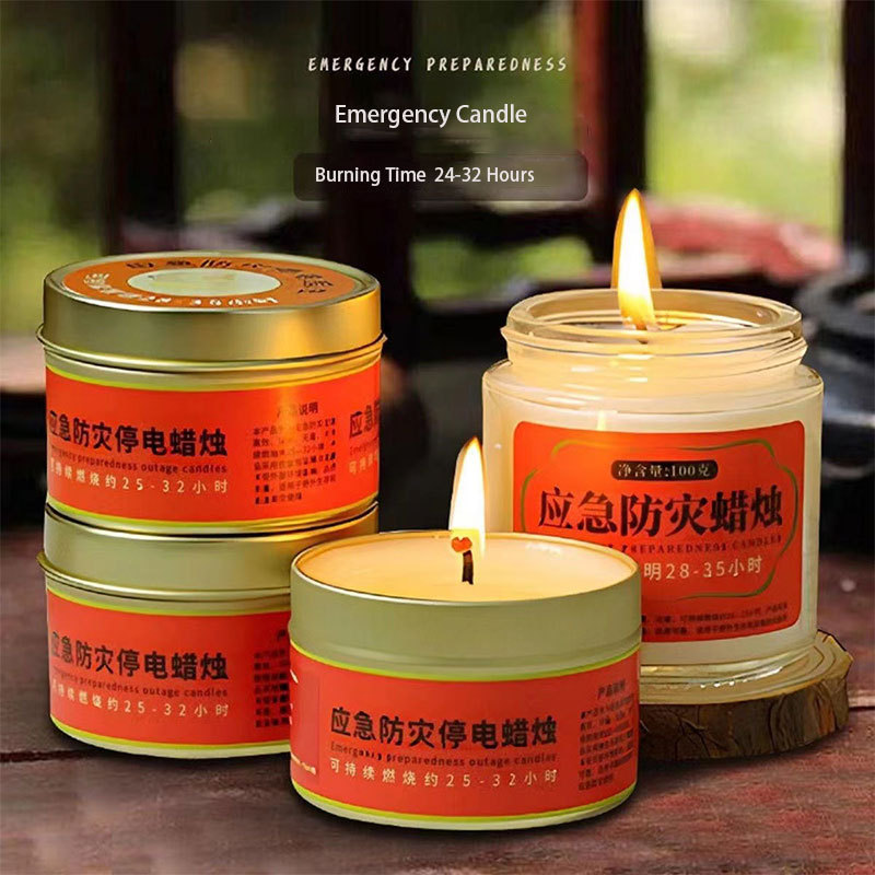 Custom Private Label Emergency Tin Candle 100g 200g Long Burning Time 25-32 Hours Outdoor Emergency Jar Candle