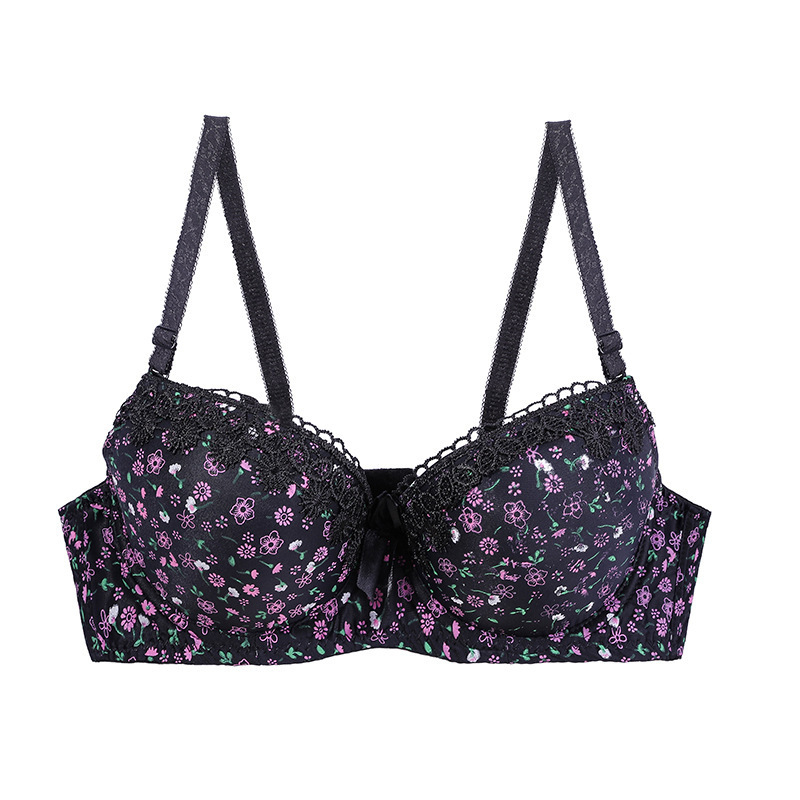 Hot Sale Luxury Quality Lace Floral Printing Underwire Lingerie Push Up C Cup Bra For Girls