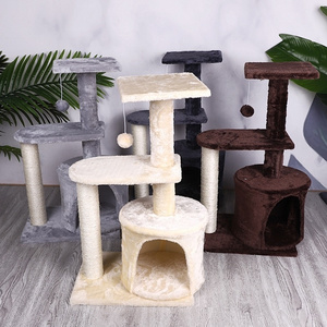 Pet Supplies Cat Crawling Frame Jumping Platform Cat Tree Climbing Scratching Toy Sisal Pillars with Cute Toy Hangers