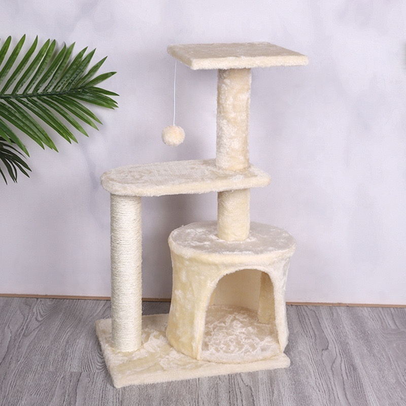 Pet Supplies Cat Crawling Frame Jumping Platform Cat Tree Climbing Scratching Toy Sisal Pillars with Cute Toy Hangers