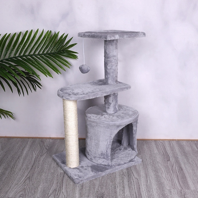 Pet Supplies Cat Crawling Frame Jumping Platform Cat Tree Climbing Scratching Toy Sisal Pillars with Cute Toy Hangers