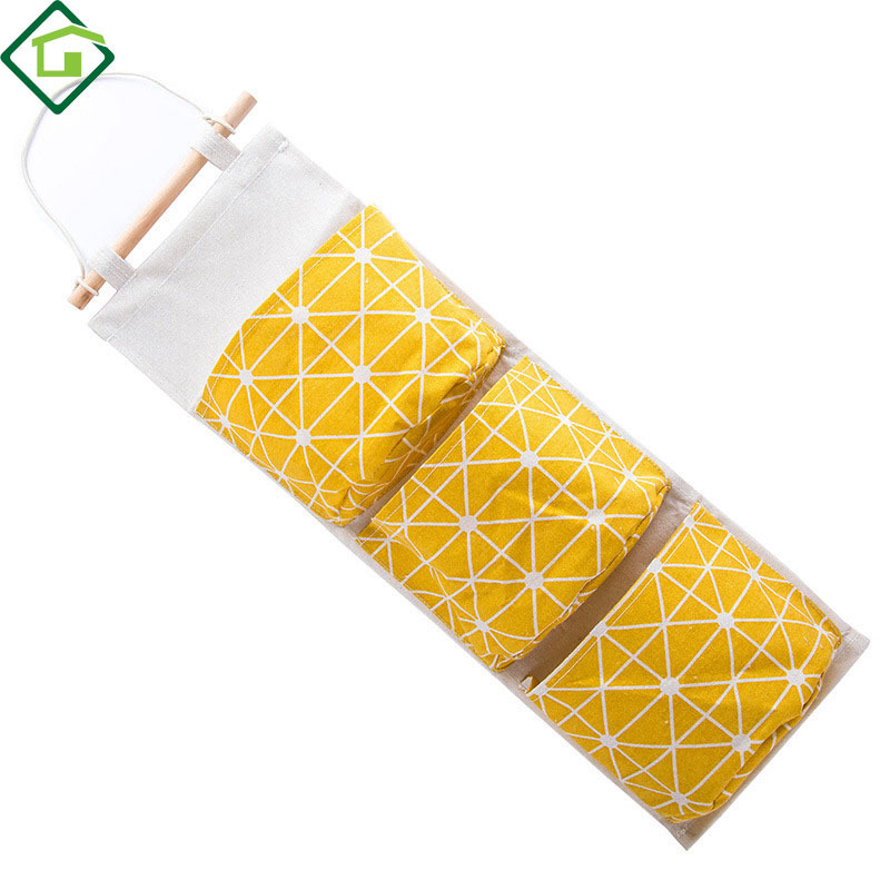 Wholesale home wall door storage bag closet socks 3 pockets closet cotton linen bed hanging organizer