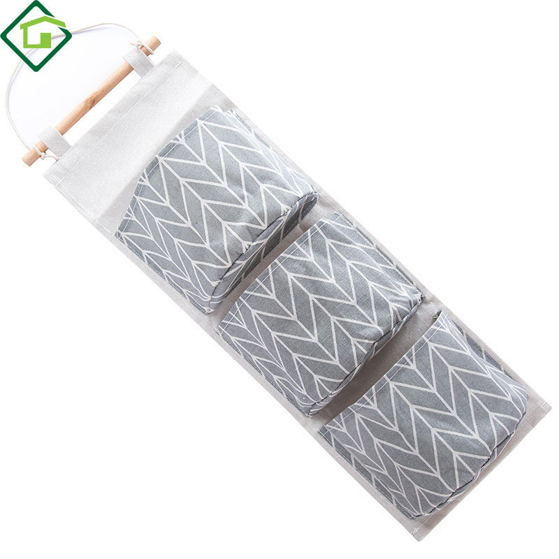 Wholesale home wall door storage bag closet socks 3 pockets closet cotton linen bed hanging organizer