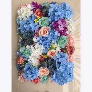 XW039 Cloth Base Flower Backdrop Wedding Decor Pink Blue Artificial Flower Row Wall Decoration Floral Roses Flowers Wall Panel