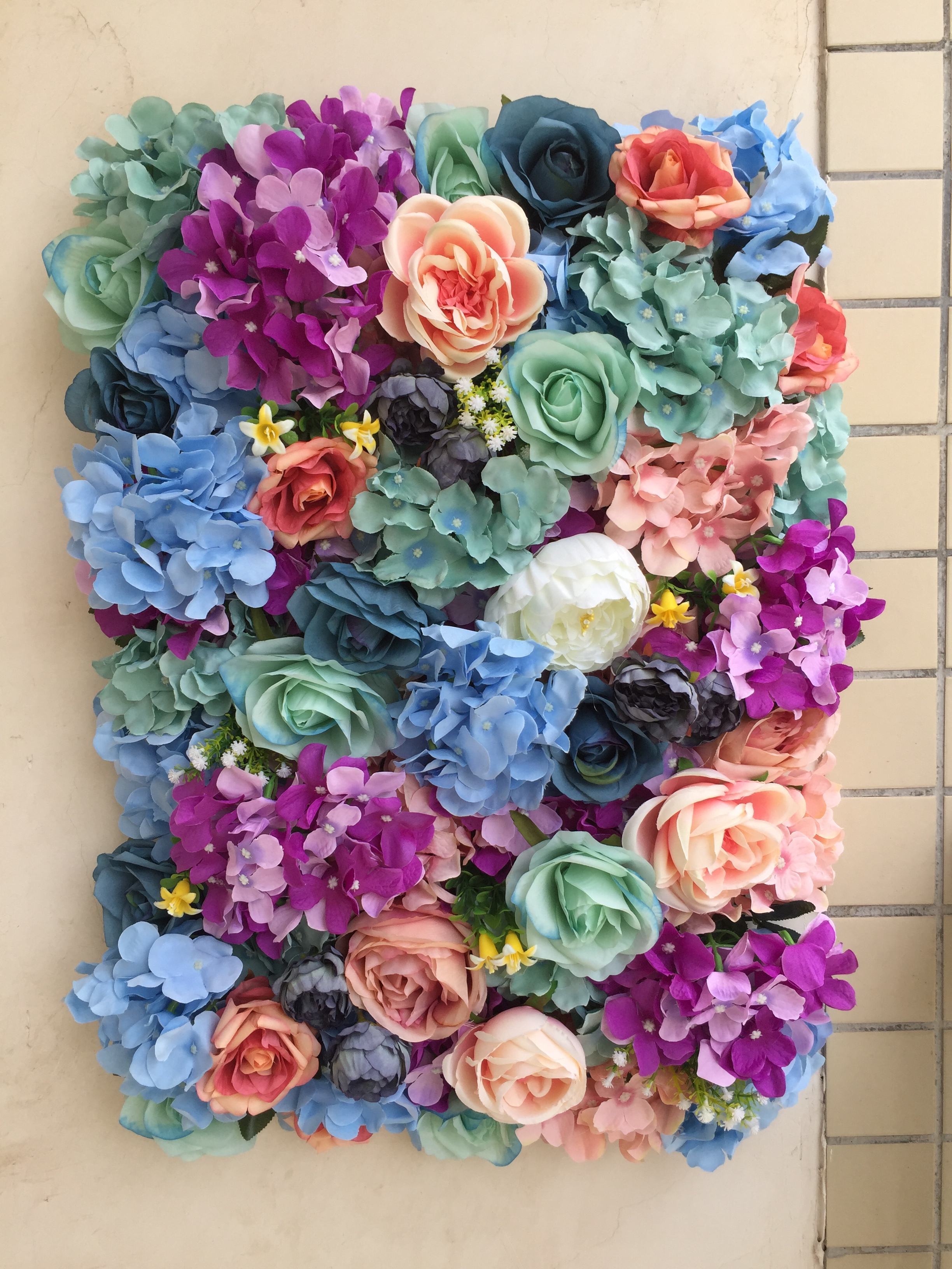 XW039 Cloth Base Flower Backdrop Wedding Decor Pink Blue Artificial Flower Row Wall Decoration Floral Roses Flowers Wall Panel