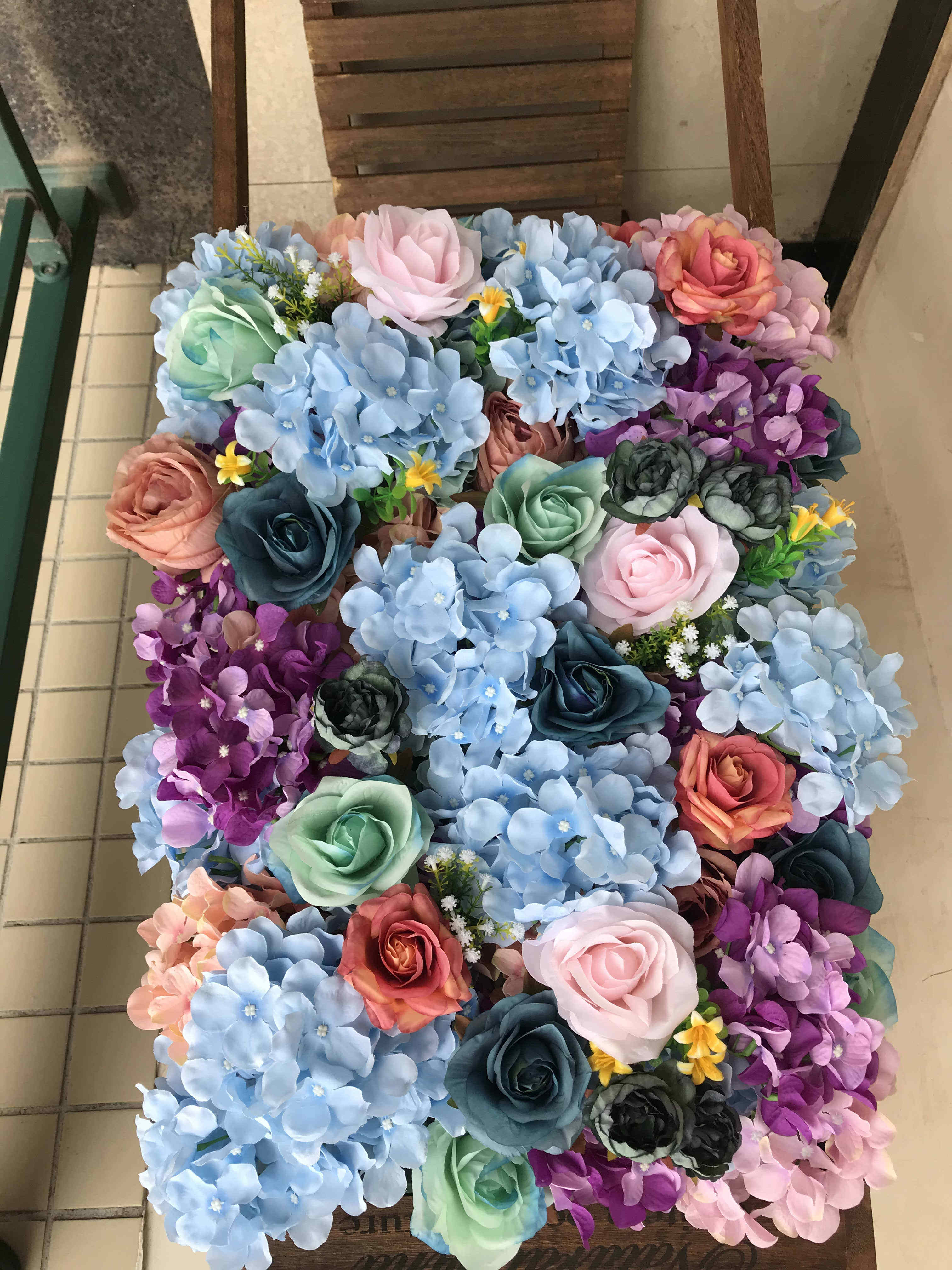 XW039 Cloth Base Flower Backdrop Wedding Decor Pink Blue Artificial Flower Row Wall Decoration Floral Roses Flowers Wall Panel