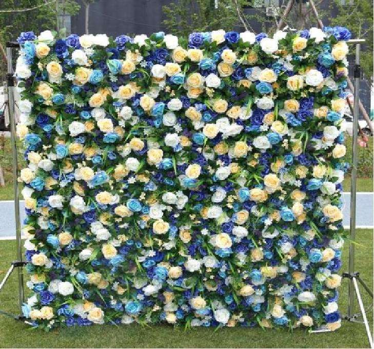 BD015 Wedding Decor Flower Panel Roll Up Cloth Back White Rose Artificial Flower Row Wall Backdrop Decor