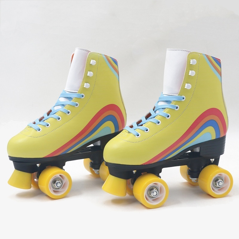 Luxury Leather Quad Roller Skates Brake Head Wholesale Durable Rainbow Design Rental Two-Row PU Wheels Roller Skate Shoes