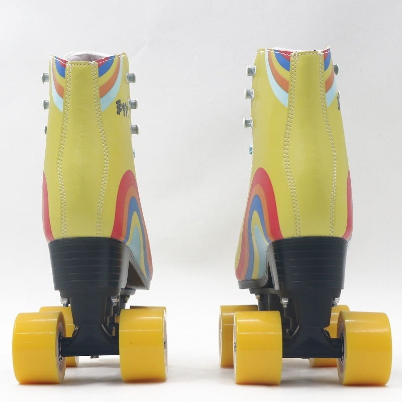 Luxury Leather Quad Roller Skates Brake Head Wholesale Durable Rainbow Design Rental Two-Row PU Wheels Roller Skate Shoes