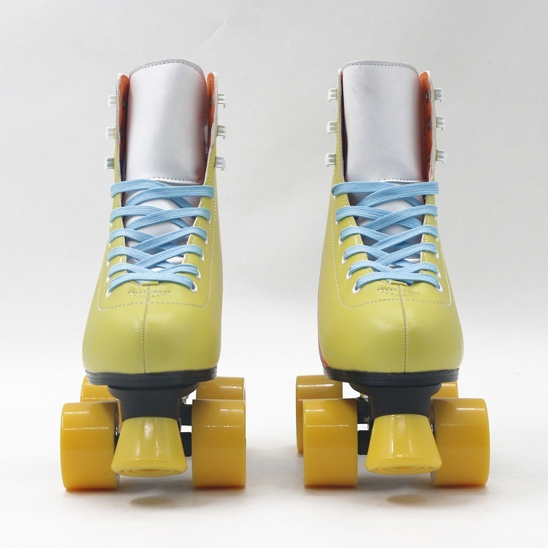 Luxury Leather Quad Roller Skates Brake Head Wholesale Durable Rainbow Design Rental Two-Row PU Wheels Roller Skate Shoes