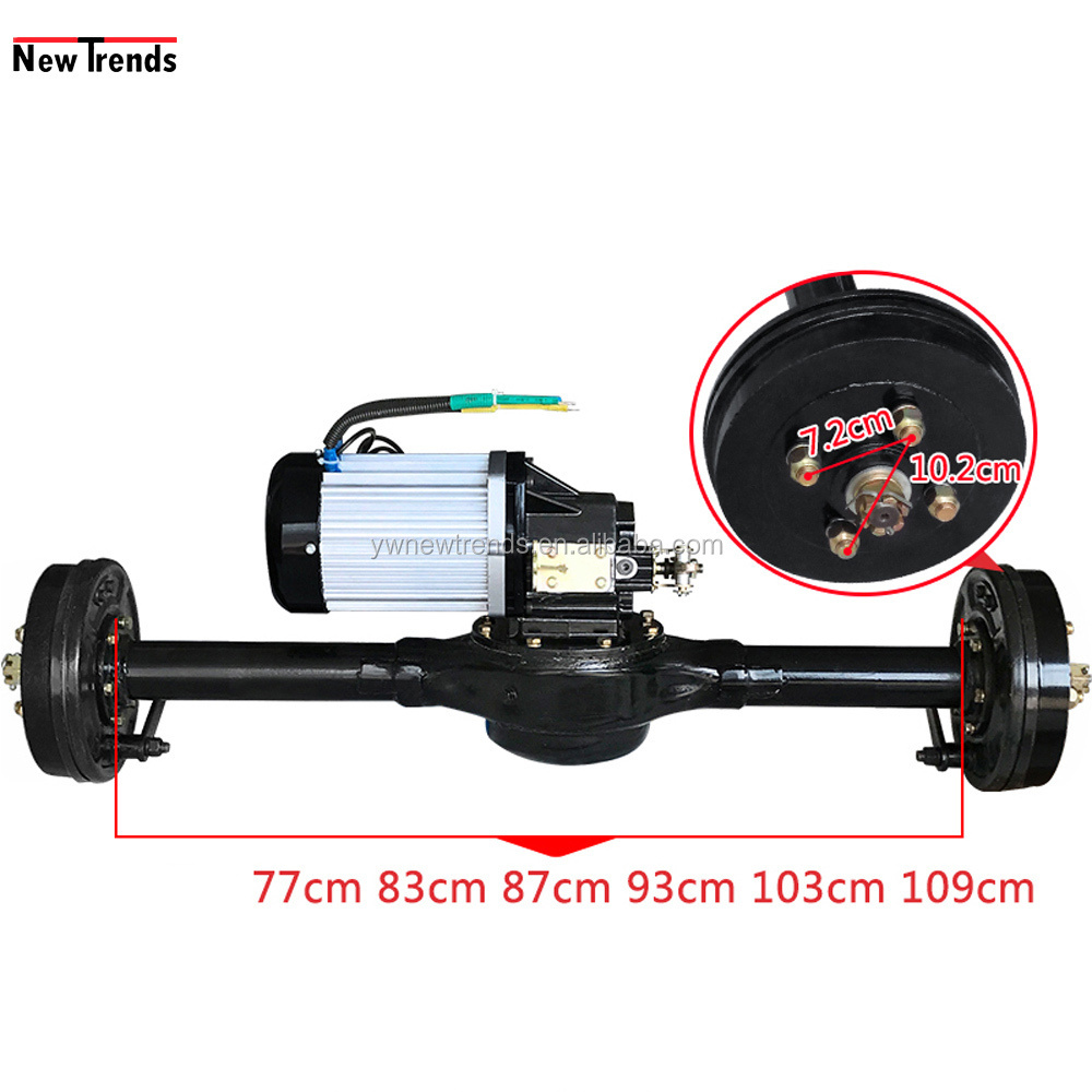 1.5 KW 60V 72V Electric Cars Drum Brake Rear Axle with Brushless Differential Motor