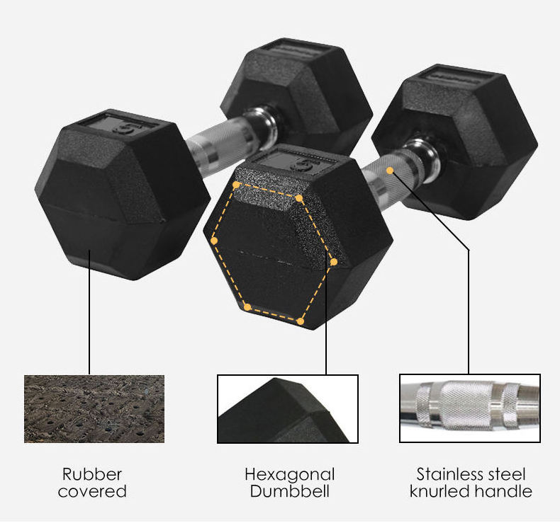 Gym hexagonal steel rubber weights 2.5kg to 60kg 5lbs to 100lbs dumbbel hex set 50kg in lbs kg