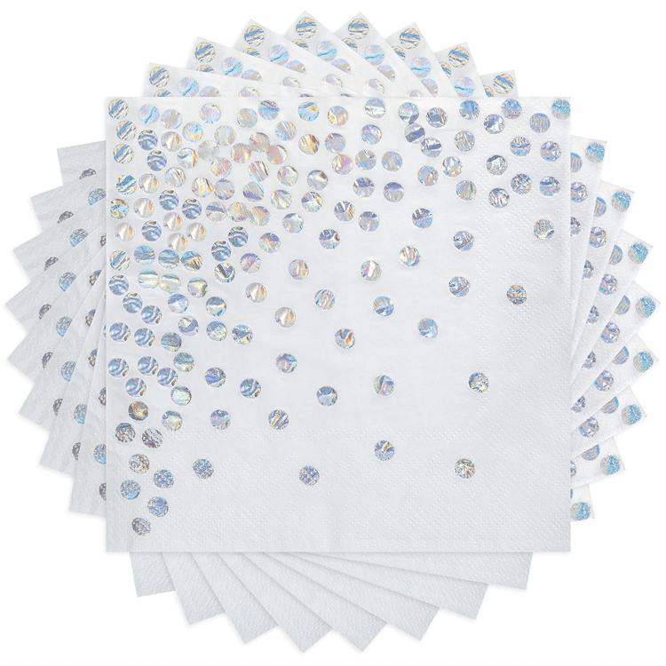 Iridescent Disposable Paper Napkins 2 Ply Foil Polka Dots Lunch Party Paper Serviettes for Christmas Confetti Birthday