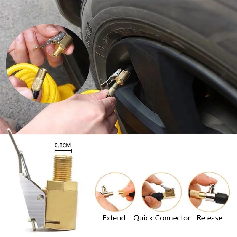 Tire Air Chucks with Clip for Tire Inflator and Gauges, Car Air Pump Thread Nozzle Adapter, Car Pump Accessories Fast Conversion