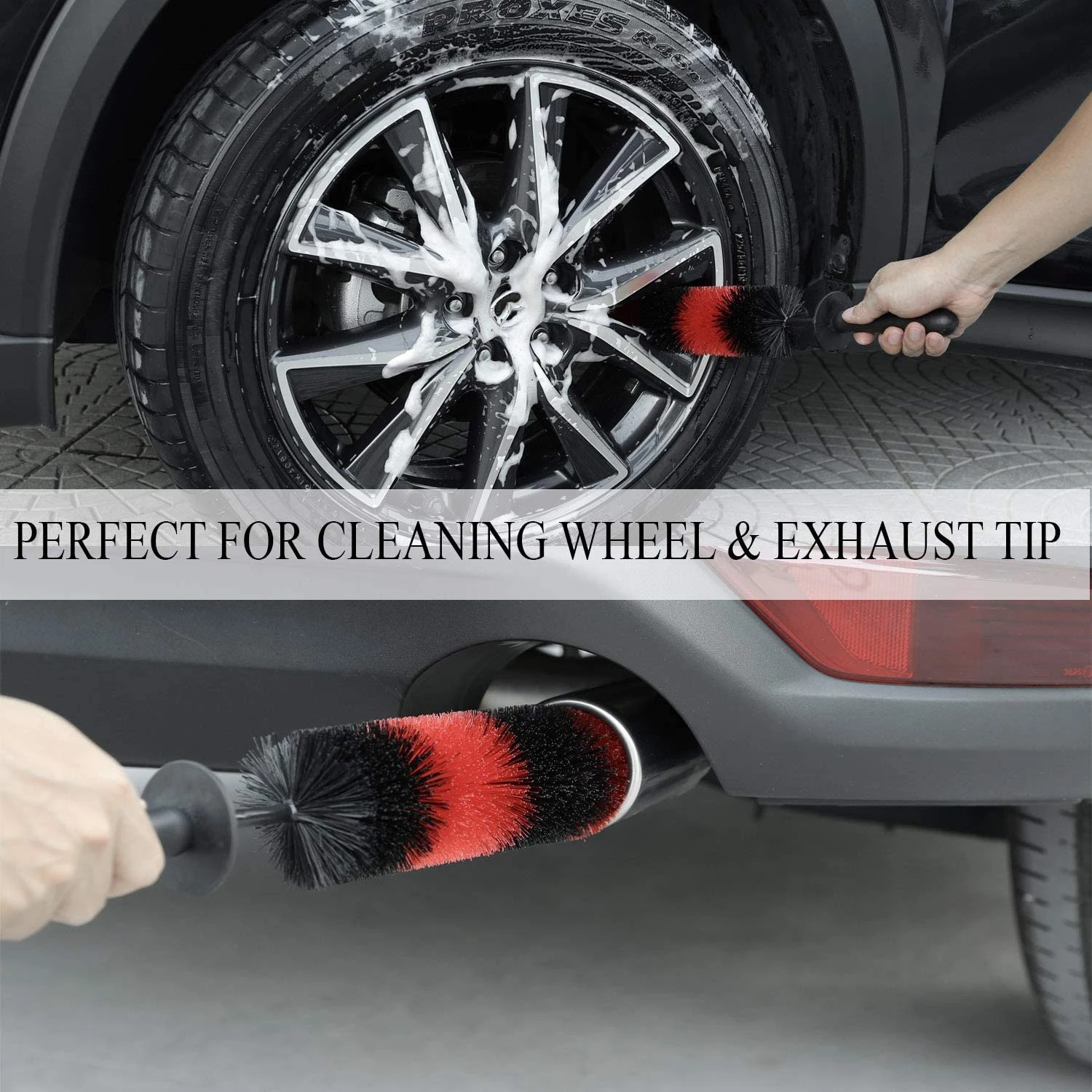 2PCS Car Wheel Wash Brush 18Inch Long Soft Bristle Tire Rim Cleaning Brush With Handle For Engine Exhaust Tips Grills Motorcycle