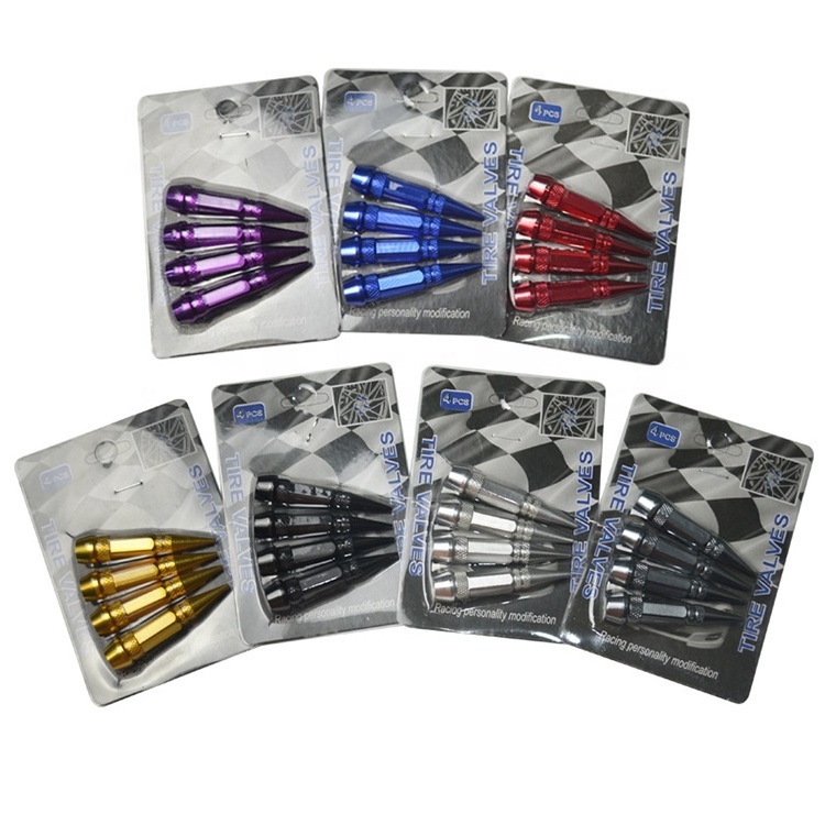 4Pcs Universal 45/60MM Car Styling Tunning Car Tire Valve Stem Cap Spike Shaped Metal Dust Covers Lid for Bicycle Motorcycle