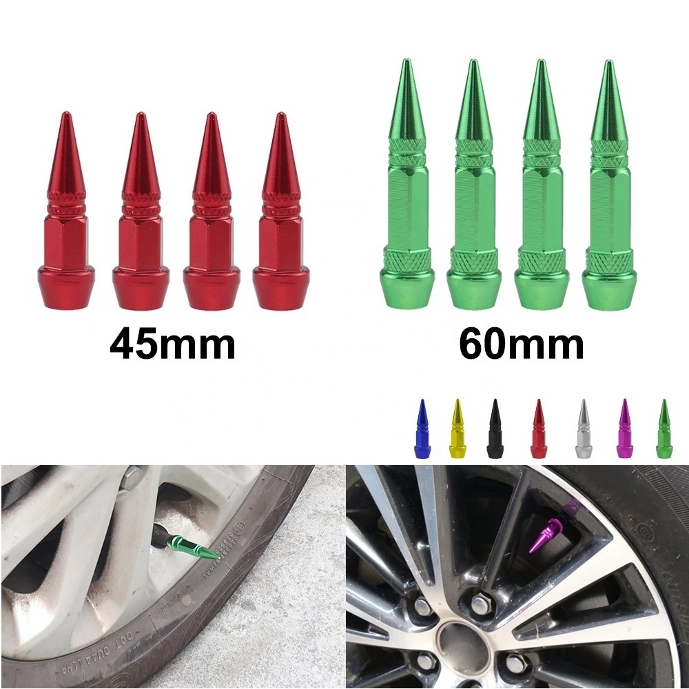 4Pcs Universal 45/60MM Car Styling Tunning Car Tire Valve Stem Cap Spike Shaped Metal Dust Covers Lid for Bicycle Motorcycle