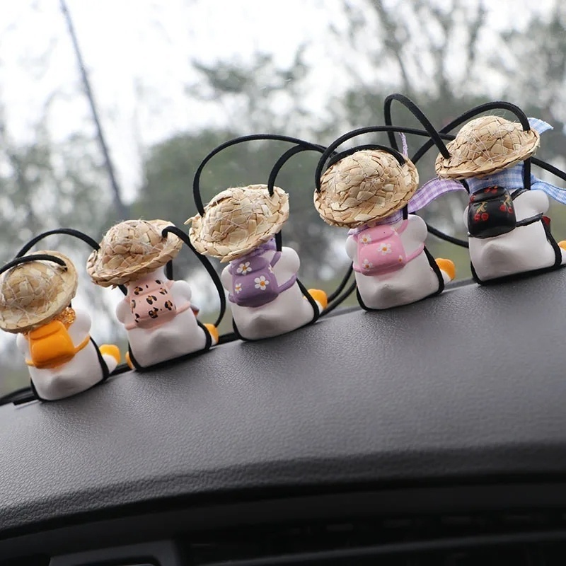 Gypsum Cute Anime Car Accessory Swing Duck Pendant Auto Rearview Mirror Ornaments Birthday Gift Couple super cute swinging duck