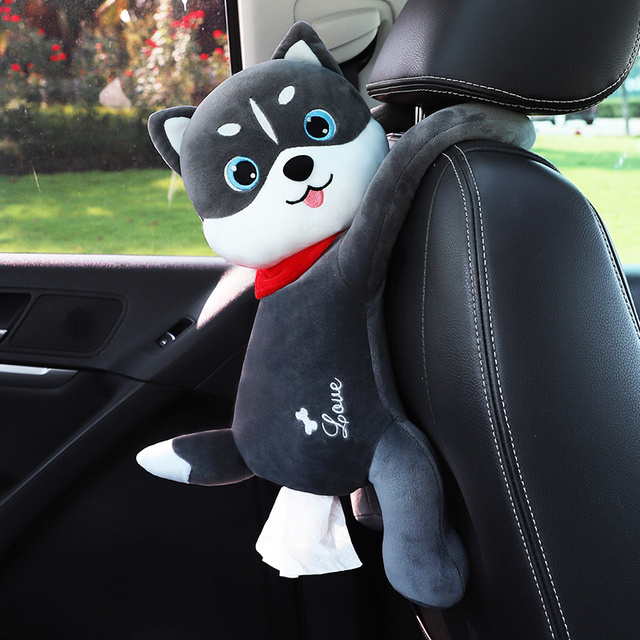 Cute Cartoon Car Teddy Dog Tissue Box Creative Lovely Rabbit Short Plush Tissue Box Holder for Car Armrest Seat Tissue Box