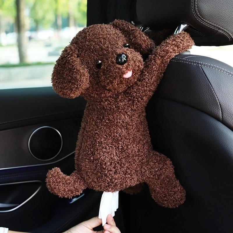 Cute Cartoon Car Teddy Dog Tissue Box Creative Lovely Rabbit Short Plush Tissue Box Holder for Car Armrest Seat Tissue Box