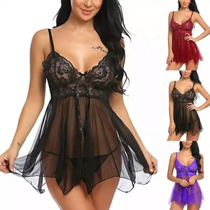 Sexy Lingerie Women Silk Lace Robe Dress Panties Babydoll Nightdress Nightgown Sleepwear 2 Pcs Set Lingerie Ladies Sexy