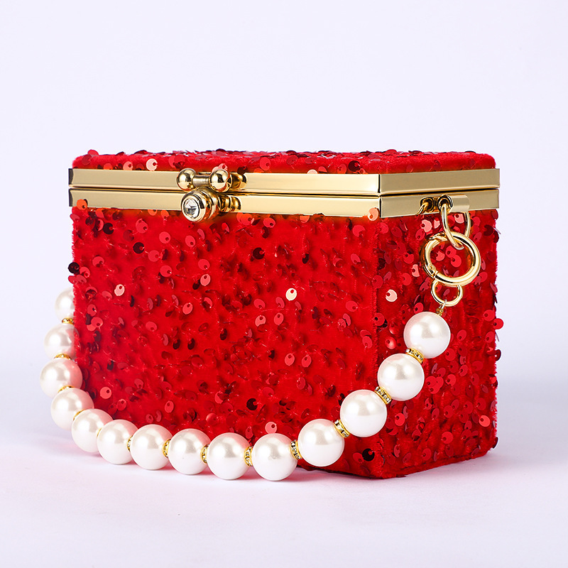 2022 Wallet Bling Square pearl chain handbag