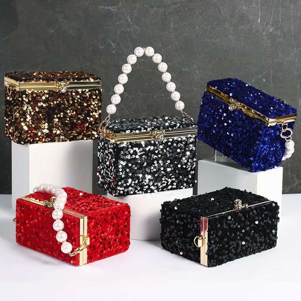 2022 Wallet Bling Square pearl chain handbag