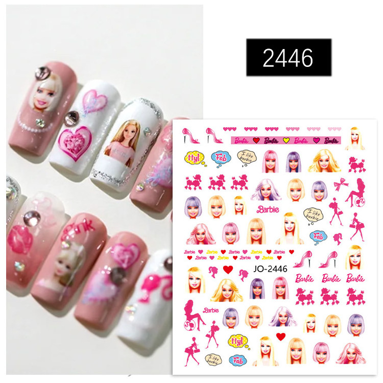 TSZS Newest Pink Girl Nail Designer Stickers Custom Pink Figure Print Nail Art Decals Cartoon Barbies Doll Girls Nail Stickers