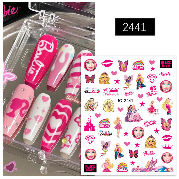 TSZS Newest Pink Girl Nail Designer Stickers Custom Pink Figure Print Nail Art Decals Cartoon Barbies Doll Girls Nail Stickers