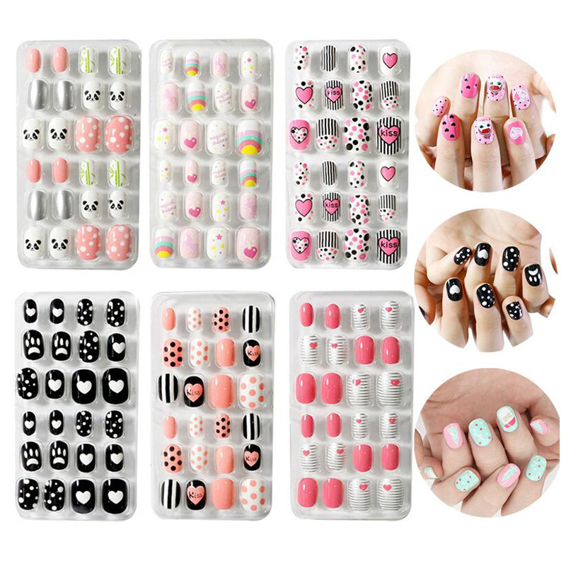 TSZS Wholesale Cute Kids Press On Nails Colorful Ready To Wear False Nails with Glue Pre-glued Fake Nails For Kids