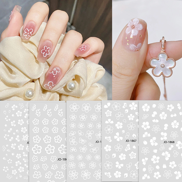 TSZS Ins Popular White Cherry Blossom Nail Art Stickers 3D Flowers Decor Nail Decals Self-Adhesive Daisy Nail Sticker