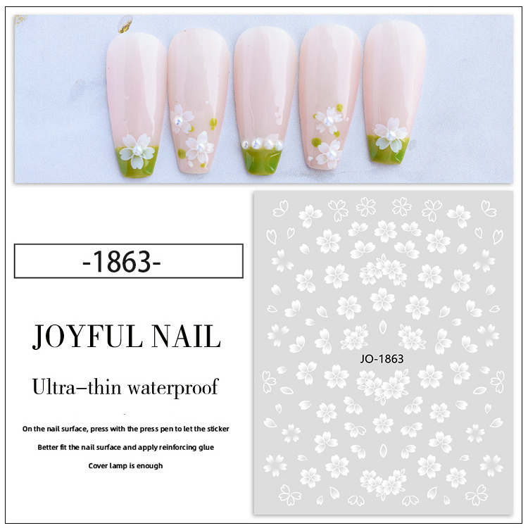 TSZS Ins Popular White Cherry Blossom Nail Art Stickers 3D Flowers Decor Nail Decals Self-Adhesive Daisy Nail Sticker