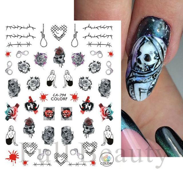 TSZS 3D Waterproof Halloween Nail Stickers Horror Theme Blood Lip Bat Spider Web Nail Decal DIY Manicure Stickers Supplier