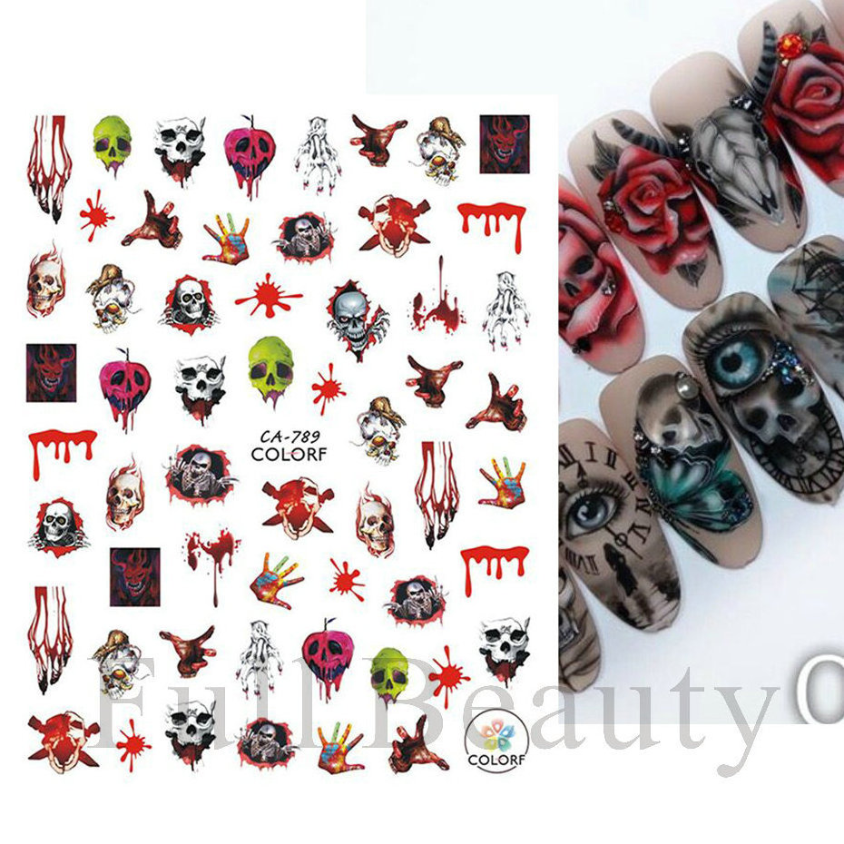 TSZS 3D Waterproof Halloween Nail Stickers Horror Theme Blood Lip Bat Spider Web Nail Decal DIY Manicure Stickers Supplier