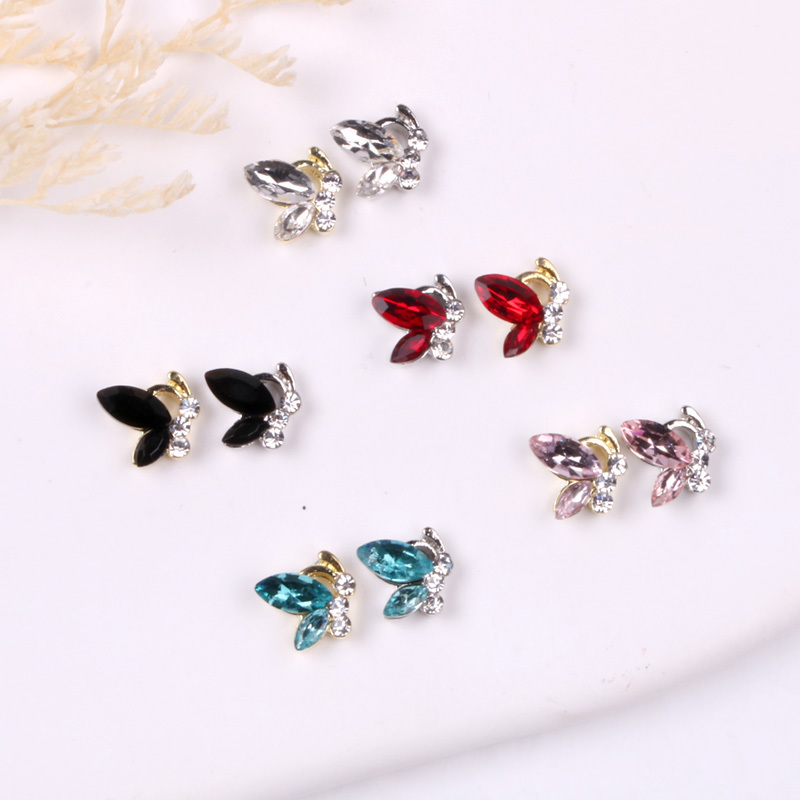 TSZS Luxury Designer Red Black Glass Stone Nail Art Butterfly 3D Flying Butterfly Nail Art Design Butterfly Charms for Nails