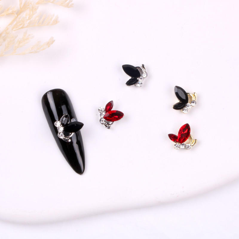 TSZS Luxury Designer Red Black Glass Stone Nail Art Butterfly 3D Flying Butterfly Nail Art Design Butterfly Charms for Nails