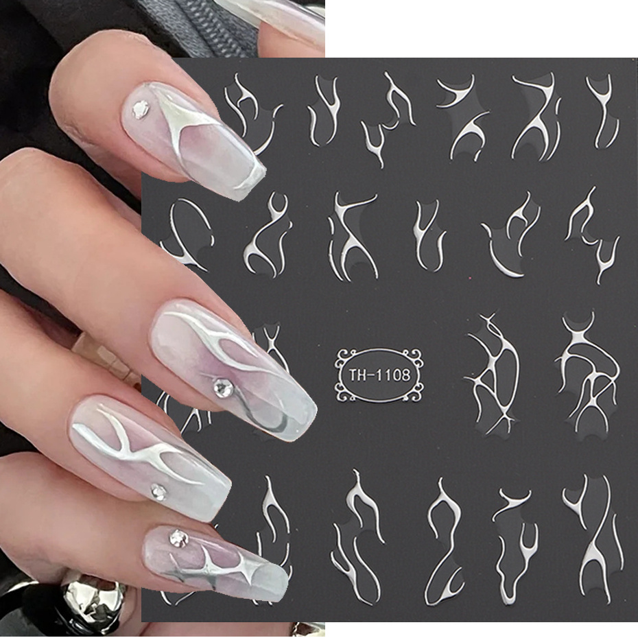 TSZS Metal Line Nail Stickers 3D Sliver Gold Thorns Vine Curve Stripe Lines Tape Sliders Manicure Adhesive Gel Nail Art Decals