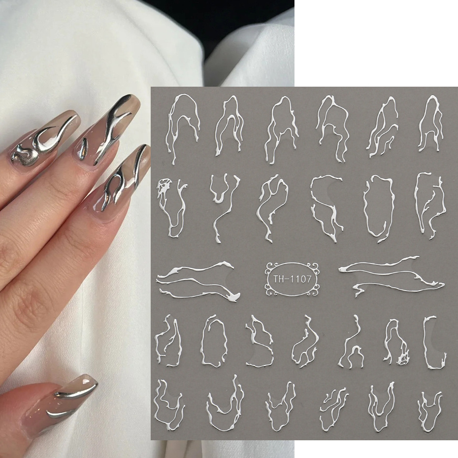 TSZS Metal Line Nail Stickers 3D Sliver Gold Thorns Vine Curve Stripe Lines Tape Sliders Manicure Adhesive Gel Nail Art Decals